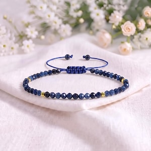 Minimalist Sapphire Crystal Bracelet, Dainty Blue Gemstone Jewelry, September Birthstone Gift for Her