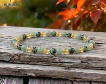 Triple Abundance Bracelet - Citrine, African Turquoise, Green Aventurine Crystal Jewelry, Prosperity Gift