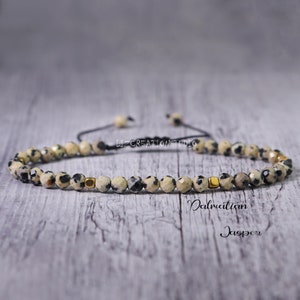 Minimalist Dalmatian Jasper Bracelet -Natural Stone Dainty Bracelet- Healing Crystal Yoga Bracelet -Delicate Spiritual Protection Gift