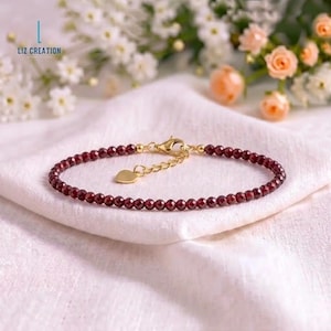 Minimalist Garnet Crystal Bracelet -Dainty Red Gemstone Jewelry, January Birthstone, Bridesmaid Gifts