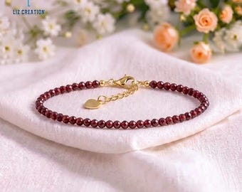 Minimalist Garnet Crystal Bracelet -Dainty Red Gemstone Healing Jewelry, January Birthstone, Bridesmaid Gifts