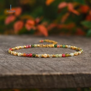 Minimalist Rainbow Tourmaline Bracelet - Natural Stone Dainty Bracelet-  Tourmaline Crystal Bracelet, October Birthstone Gift, Heart Chakra