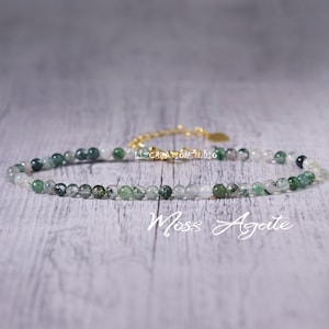 Moss Agate Minimalist Bracelet -Natural Stone Dainty Bracelet- Healing Crystal Delicate Spiritual Protection Gift