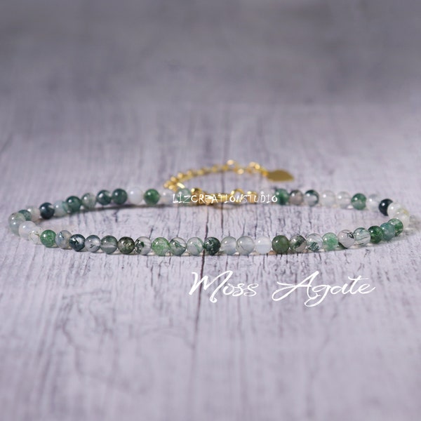 Bracelet minimaliste en agate mousse - Bracelet délicat en pierre naturelle - Cadeau de protection spirituelle délicat en cristal de guérison