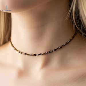Delicate Tiger Eye Necklace, Tiger Eye Crystal Beaded Dainty Choker, Natural Tiger Eye Stone Minimalist Choker Necklace, Root Chakra Gifts