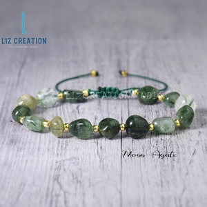 Moss Agate Bracelet, Minimalist Bracelet -Natural Stone Dainty Bracelet- Delicate Healing Crystal Bracelet, Spiritual Protection Gift