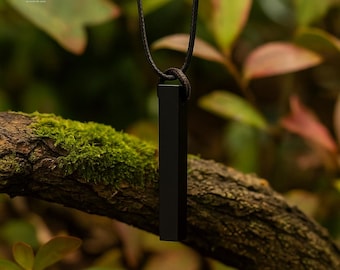 Natural Black Obsidian Bar Gemstone Pendant Necklace, Crystal Pendant, Root Chakra
