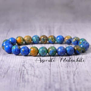 Azurite Malachite Bracelet- Natural Stone Stretch Bracelet- Healing Crystal Yoga Bracelet -Spiritual Protection Gift