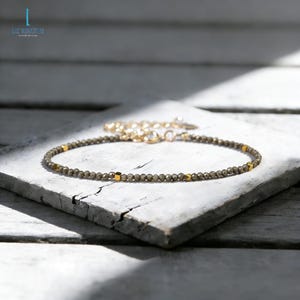 Minimalist Pyrite Crystal Prosperity Bracelet- Natural Stone Dainty Bracelet- Solar Plexus Chakra, Abundance