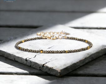 Minimalist Pyrite Crystal Prosperity Bracelet- Natural Stone Dainty Bracelet- Solar Plexus Chakra, Abundance