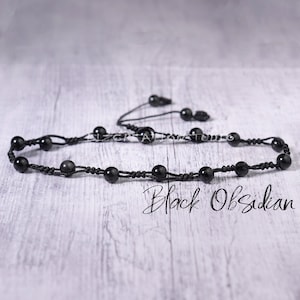 Black Obsidian Anklet- Tiny Beads Minimalist Anklet -Natural Stone Dainty Anklet- Healing Crystal Anklet- Spiritual Protection Gift
