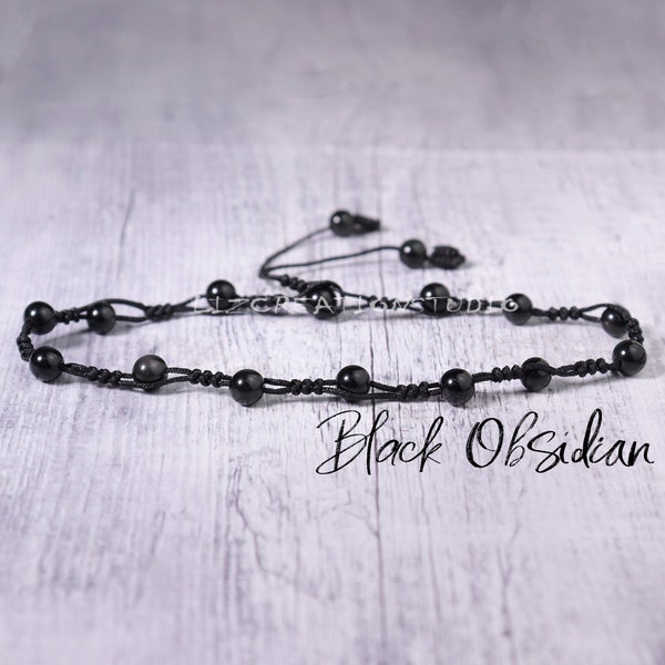 Black Obsidian Anklet- Tiny Beads Minimalist Anklet -Natural Stone Dainty Anklet- Healing Crystal Anklet- Spiritual Protection Gift