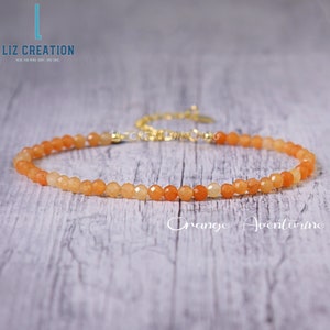 Orange Aventurine Minimalist Bracelet -Natural Stone Dainty Bracelet-Healing Crystal Delicate Spiritual Protection January Birthstone Gift