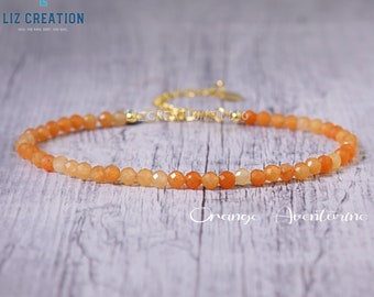 Orange Aventurine Minimalist Bracelet -Natural Stone Dainty Bracelet-Healing Crystal Delicate Spiritual Protection January Birthstone Gift