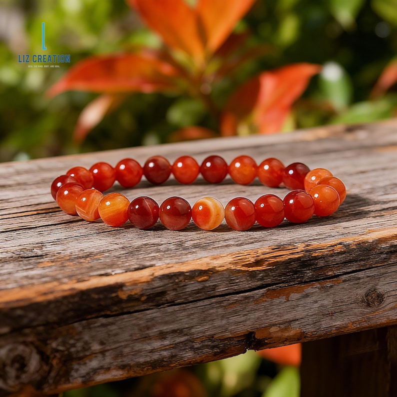 Pulsera de cornalina natural - Cristal de ágata roja - Energía del chakra sacro - Regalo para motivar y fomentar la creatividad. imagen 2