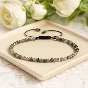 Tourmaline Rutilated Quartz Crystal Dainty Bracelet -Natural Gemstone Minimalist Bracelet- Root Chakra