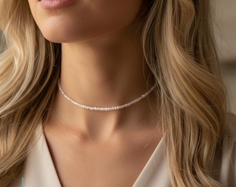 Collar minimalista de cristal de cuarzo transparente, gargantilla de piedras preciosas blancas naturales, regalo para el chakra de la corona.