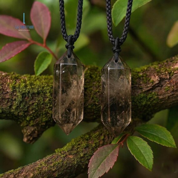 Natural Smoky Quartz Pendant - Personalized Engraved Necklace - Hexagonal Point Crystal - Custom Grounding Gift