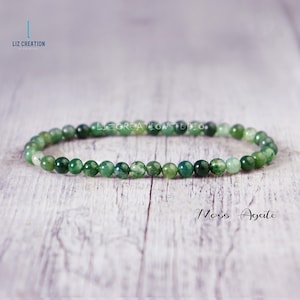 Delicate 4mm Moss Agate Dainty Bracelet -Natural Moss Agate Stone Bracelet- Moss Agate Crystal Bracelet -Stacking Layering Heart Chakra Gift