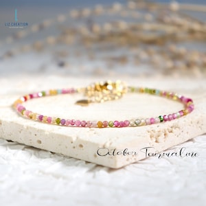 Zartes Regenbogen Turmalin Armband - Naturstein Turmalin Kristall Zierliches Armband - Oktober Birthstone Minimalistisches Geschenk, Wurzel Chakras