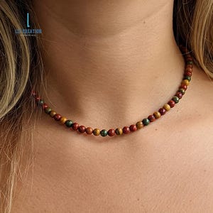 Red Creek Jasper Choker, Minimalist Necklace -Natural Stone Dainty Choker Necklace- Healing Creek Jasper Crystal Healing, Heart Chakra