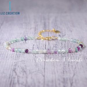 Minimalist Rainbow Fluorite Bracelet -Natural Fluorite Stone Dainty Bracelet- Delicate Fluorite Crystal Layering Bracelet - Crown Chakra