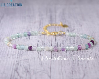 Minimalist Fluorite Bracelet -Natural Stone Dainty Bracelet- Healing Crystal Small Bead Yoga Bracelet -Delicate Spiritual Protection Gift