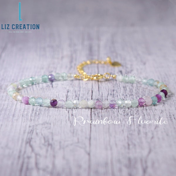 Minimalist Fluorite Bracelet -Natural Stone Dainty Bracelet- Healing Crystal Small Bead Yoga Bracelet -Delicate Spiritual Protection Gift