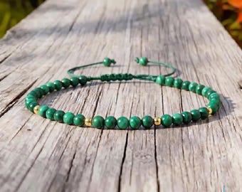 Minimalist Malachite Crystal Healing Bracelet, Natural Gemstone Dainty Bracelet- Stone of Transformation &Protection