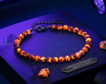 Natural Yooperlite Gemstone Bracelet -Fluorescent Sodalite Crystal UV Reactive Bracelet, Glowing Flame Rock Stone