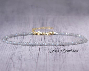 Moonstone Minimalist Bracelet -Natural Stone Dainty Bracelet- Healing Crystal Delicate Spiritual Protection June Birthstone Gift