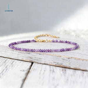 Minimalist Amethyst Crystal Bracelet -Natural Stone Dainty Bracelet -February Birthstone, Peace & Clarity Gift
