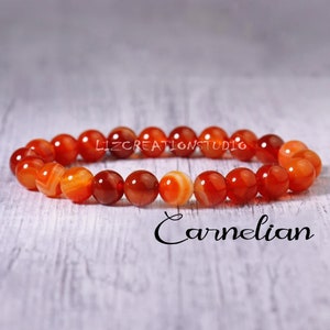 Carnelian Beaded Bracelet -Natural Stone Stretch Bracelet- Healing Crystal Yoga Bracelet -Spiritual Protection Gift