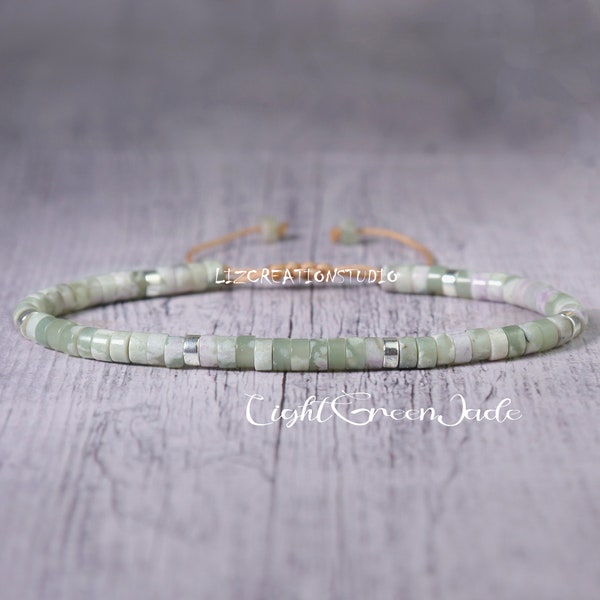 Light Green Jade Minimalist Bracelet -Natural Stone Dainty Bracelet- Healing Crystal Yoga Bracelet-Delicate Spiritual Protection Gift