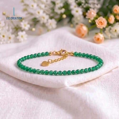 Minimalist Emerald Crystal Bracelet -Dainty Green Gemstone Healing Jewelry -May Birthstone, Bridesmaid Gifts