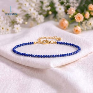 Dainty Lapis Lazuli Crystal Bracelet -Minimalist Blue Gemstone Healing Jewelry, Stone of Wisdom, Truth, Royalty