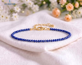 Dainty Lapis Lazuli Crystal Bracelet -Minimalist Blue Gemstone Jewelry, Stone of Wisdom, Truth, Royalty