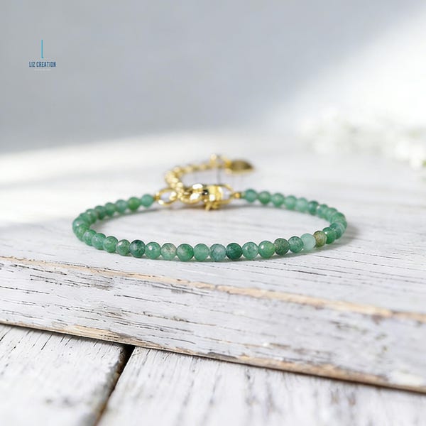 Minimalistyczna bransoletka uzdrawiająca z kryształu szmaragdowego – delikatna bransoletka z naturalnego kamienia szlachetnego – kamień urodzinowy na maj, prezent na duchową ochronę