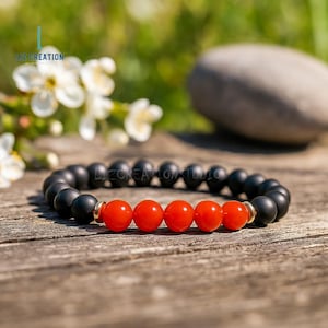 Carnelian Bracelet, Black Onyx Crystal Bracelet, Natural Gemstone Bracelet for Women, Sacral Chakra, Root Chakra