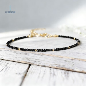 Minimalist Black Tourmaline Crystal Bracelet, Natural Gemstone Dainty Bracelet, Root Chakra Spiritual  Protection Gift