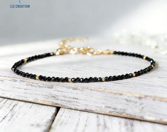Minimalist Black Tourmaline Crystal Bracelet, Natural Gemstone Dainty Bracelet, Root Chakra Spiritual  Protection Gift