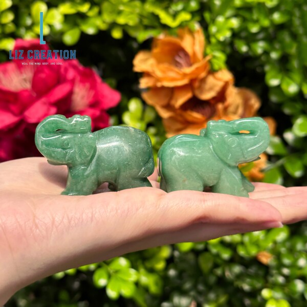 Green Aventurine Elephant Crystal Carving, Natural Gemstone Crystal Elephant ,Reiki Healing Crystal Animal Sculpture, Mineral Specimen Gift