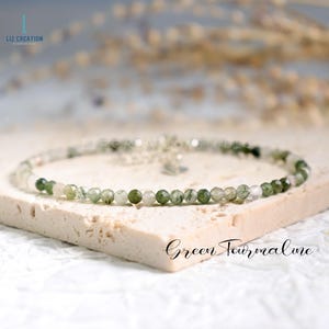 Delicate Green Tourmaline Rutilated Quartz Dainty Bracelet, Natural Stone Stacking Bracelet,Green Tourmaline Crystal Minimalist Gift for Her