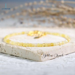 Zierliches Gelber Opal Edelstein Armband, Naturstein Perlen Skinny Armband, Gelbes Kristall Stapel Armband, Minimalistisches Herz Chakra Geschenk