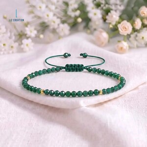 Minimalist Emerald Crystal Bracelet, Natural Dainty Green Gemstone Jewelry, May Birthstone, Heart Chakra Gift