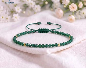 Minimalist Emerald Crystal Bracelet, Natural Dainty Green Gemstone Jewelry, May Birthstone, Heart Chakra Gift