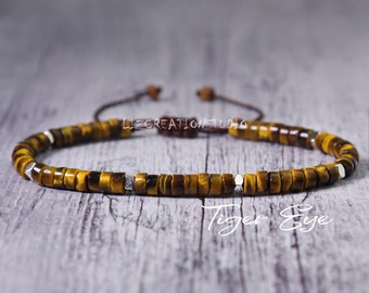 Minimalist Grade A Tiger Eye Bracelet -Natural Stone Dainty Bracelet- Healing Crystal Yoga Bracelet -Delicate Spiritual Protection Gift