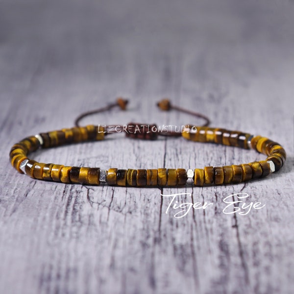 Minimalist Grade A Tiger Eye Bracelet -Natural Stone Dainty Bracelet- Healing Crystal Yoga Bracelet -Delicate Spiritual Protection Gift