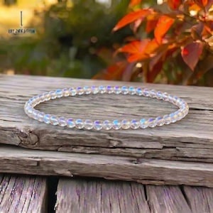 4mm Angel Aura Quartz Bracelet | Dainty Crystal Jewelry | Minimalist Stretchy Gift for Her