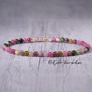 Rainbow Tourmaline Bracelet -Natural Tourmaline Stone Bracelet- Tourmaline Crystal Bracelet- October Birthstone Gift, Layering, Crown Chakra